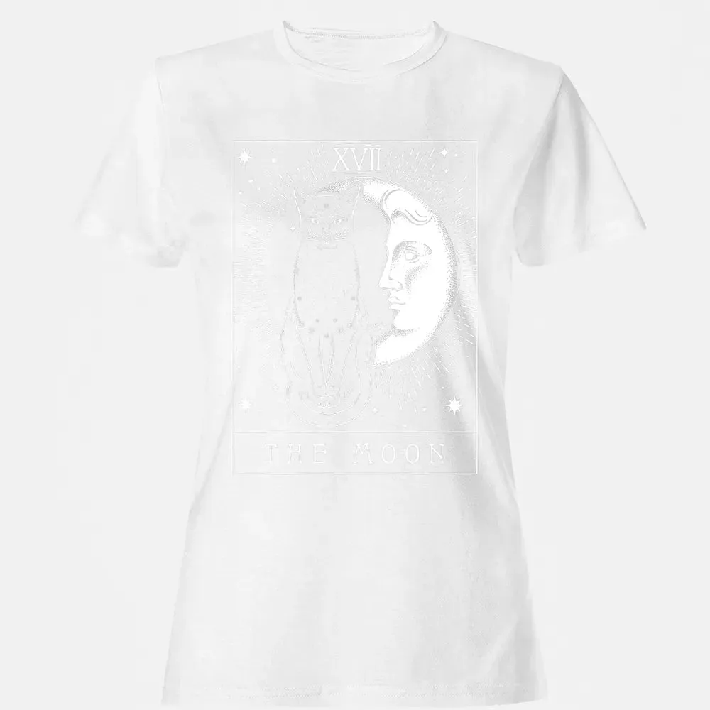 Tarot Card Crescent Moon And Cat Graphic Women's T-shirt - 16