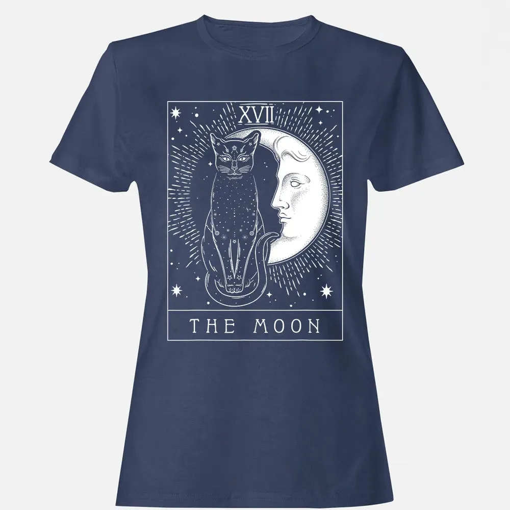 Tarot Card Crescent Moon And Cat Graphic Women's T-shirt - 10