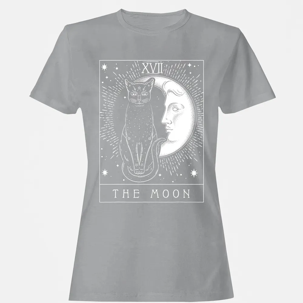 Tarot Card Crescent Moon And Cat Graphic Women's T-shirt - 15