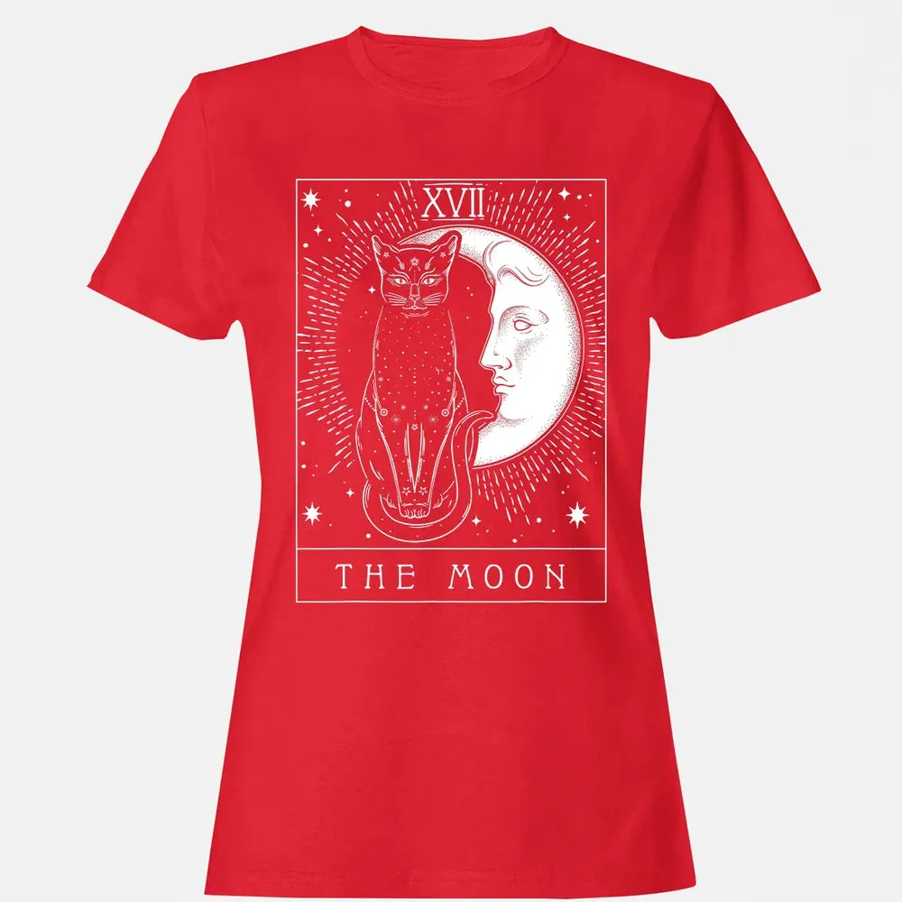 Tarot Card Crescent Moon And Cat Graphic Women's T-shirt - 13