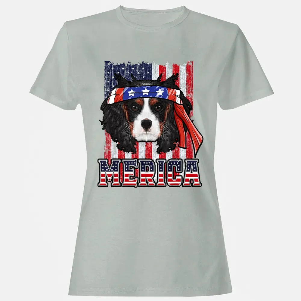 Cavalier King Charles Spaniel Merica 4th of July Dog Flag Women's T-shirt - 2