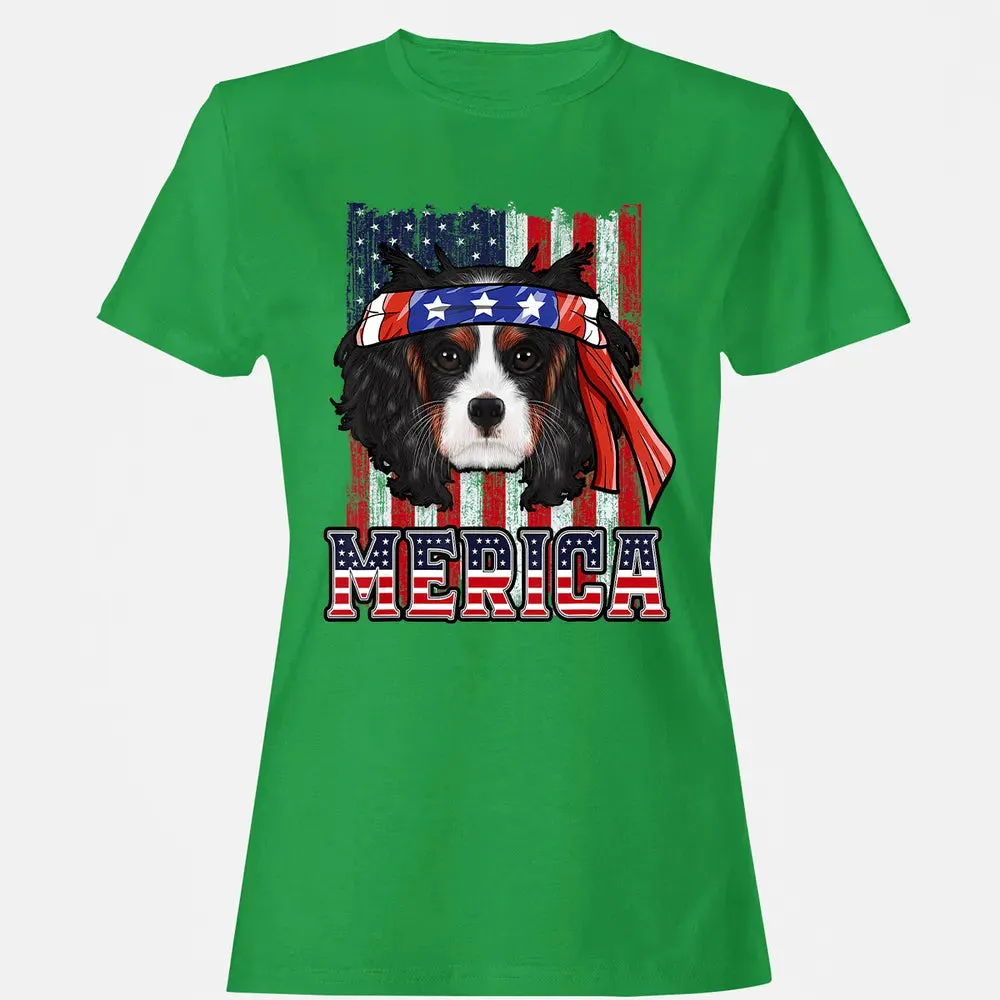 Cavalier King Charles Spaniel Merica 4th of July Dog Flag Women's T-shirt - 7