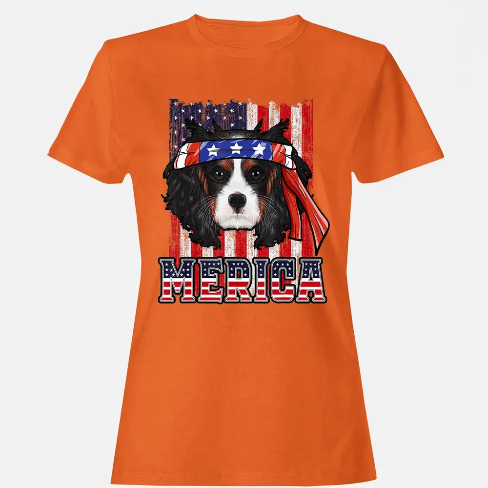 Cavalier King Charles Spaniel Merica 4th of July Dog Flag Women's T-shirt - 11