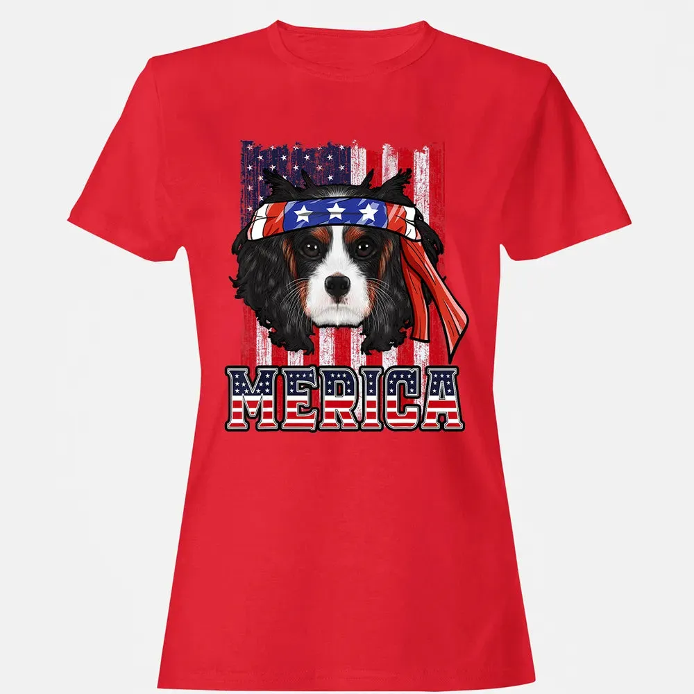Cavalier King Charles Spaniel Merica 4th of July Dog Flag Women's T-shirt - 13
