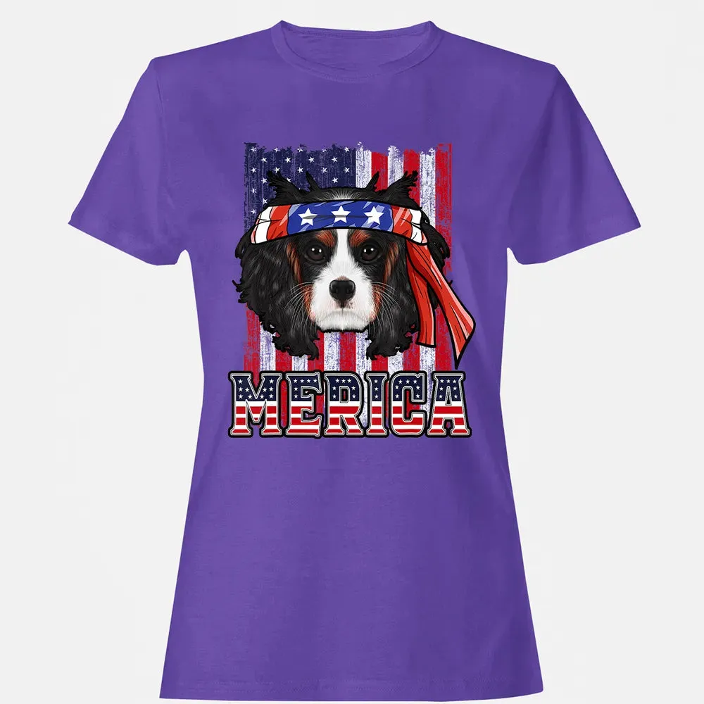 Cavalier King Charles Spaniel Merica 4th of July Dog Flag Women's T-shirt - 12