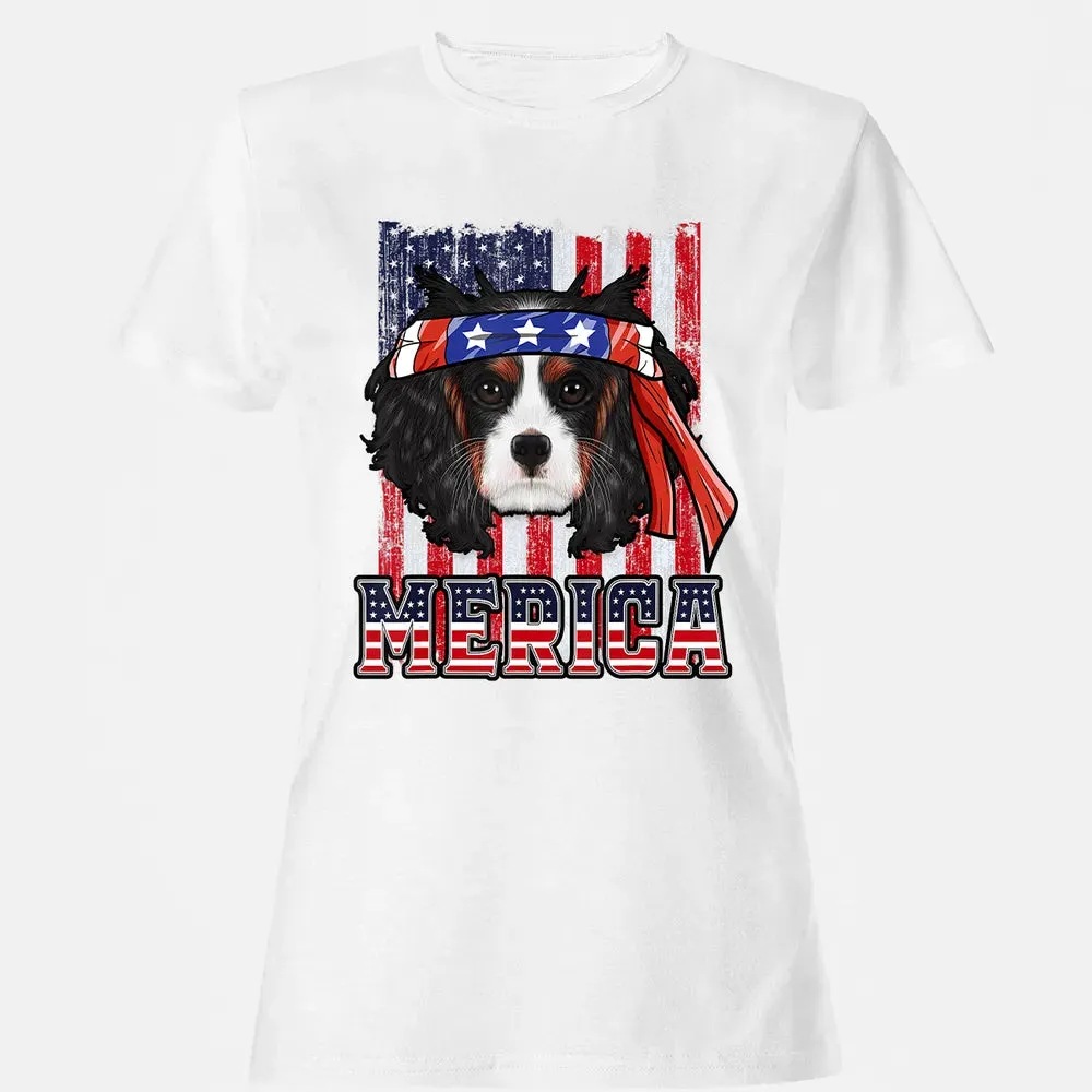 Cavalier King Charles Spaniel Merica 4th of July Dog Flag Women's T-shirt - 16