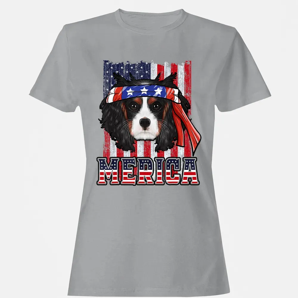 Cavalier King Charles Spaniel Merica 4th of July Dog Flag Women's T-shirt - 15