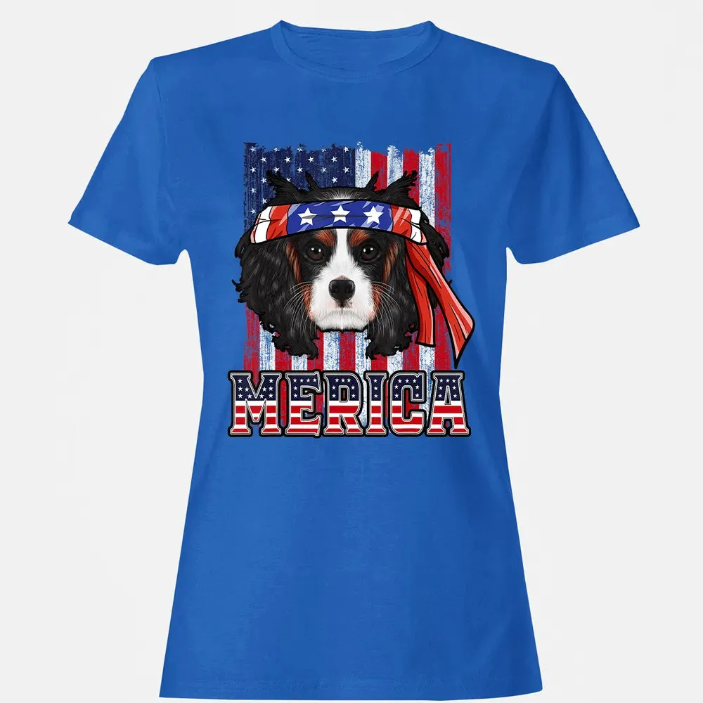 Cavalier King Charles Spaniel Merica 4th of July Dog Flag Women's T-shirt - 14