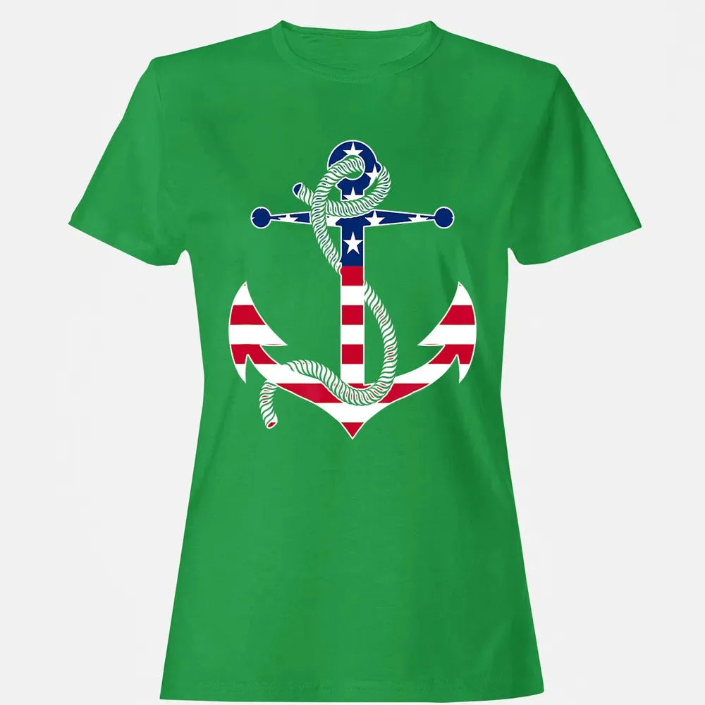American Flag Patriotic Anchor   Memorial Day 4th Of July Women's T-shirt - 7