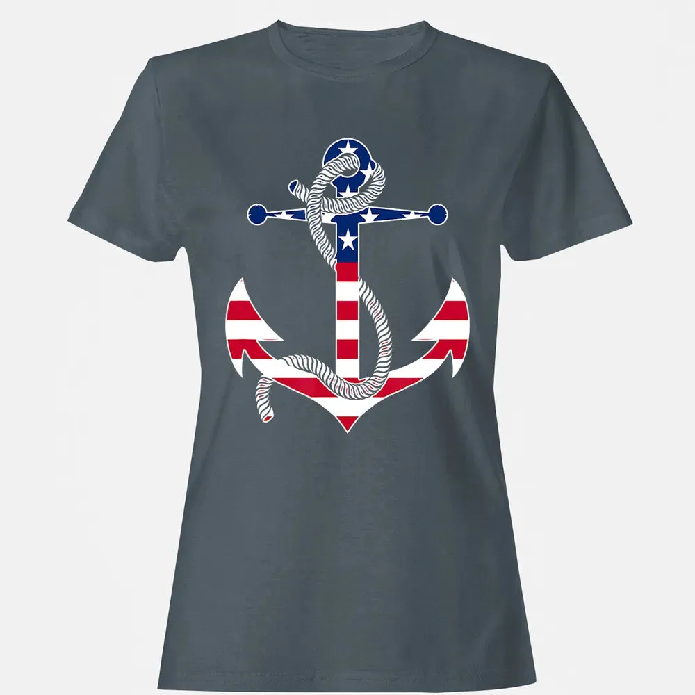 American Flag Patriotic Anchor   Memorial Day 4th Of July Women's T-shirt - 3
