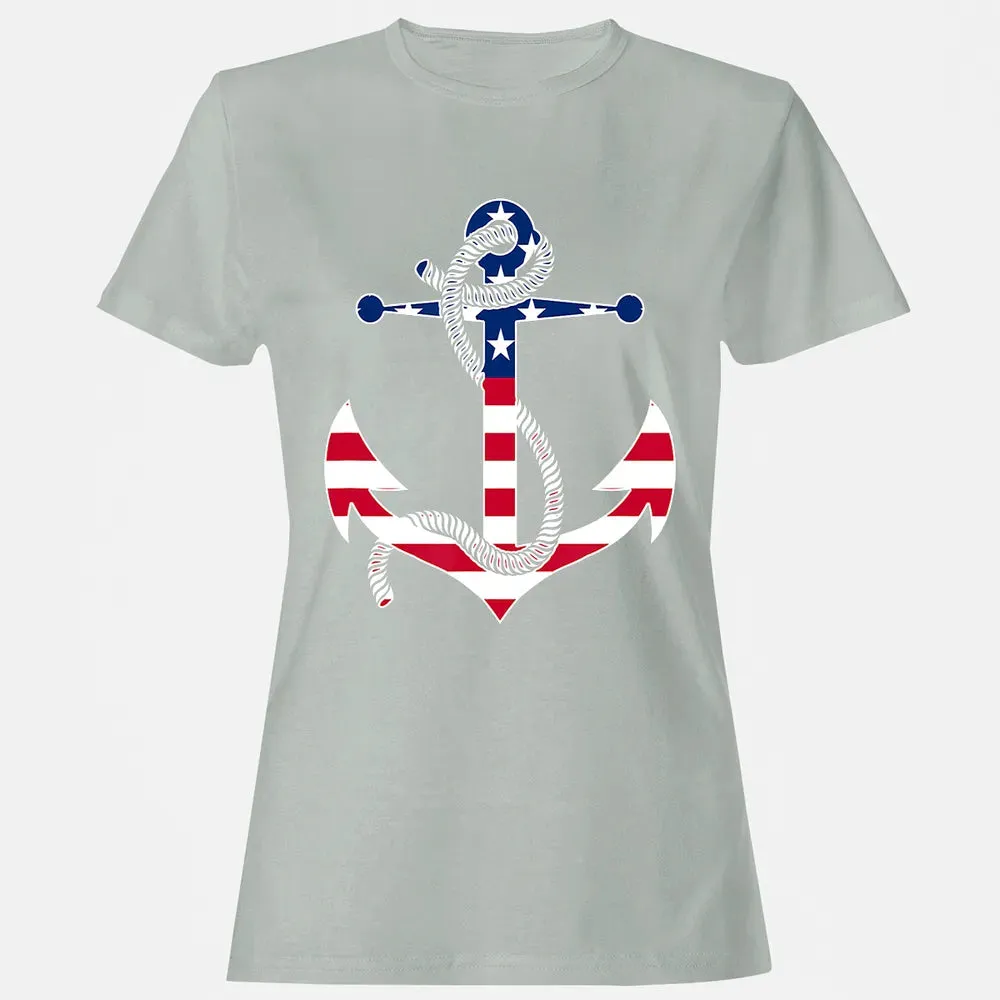 American Flag Patriotic Anchor   Memorial Day 4th Of July Women's T-shirt - 2
