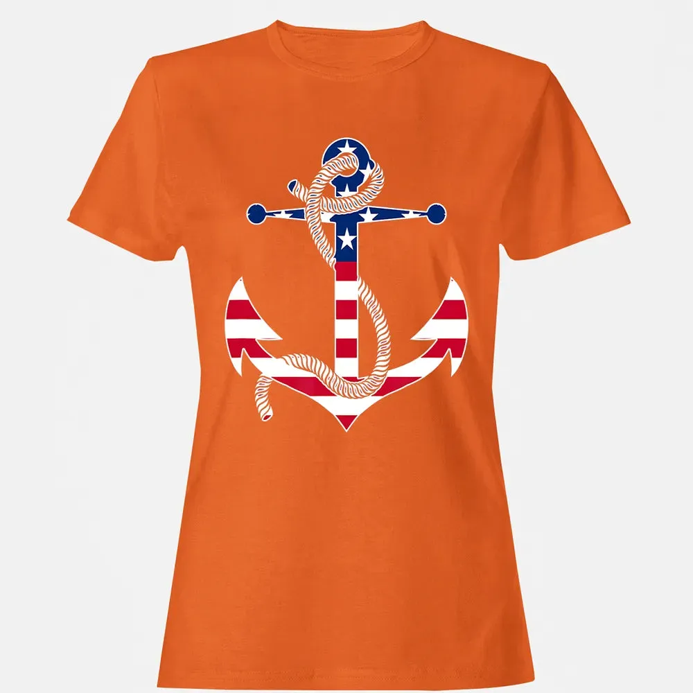 American Flag Patriotic Anchor   Memorial Day 4th Of July Women's T-shirt - 11