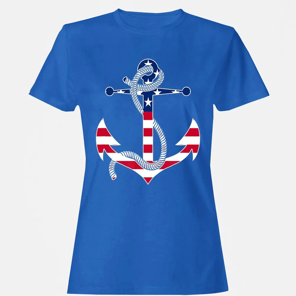 American Flag Patriotic Anchor   Memorial Day 4th Of July Women's T-shirt - 14