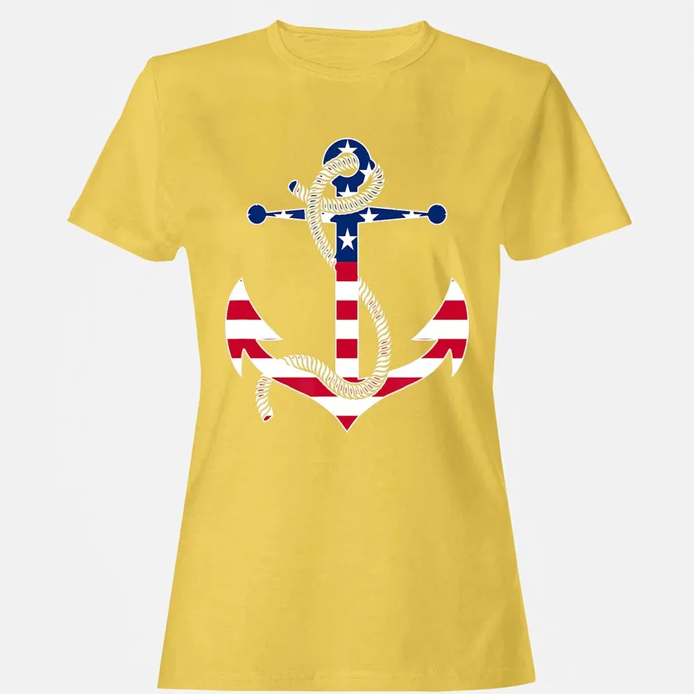 American Flag Patriotic Anchor   Memorial Day 4th Of July Women's T-shirt - 4