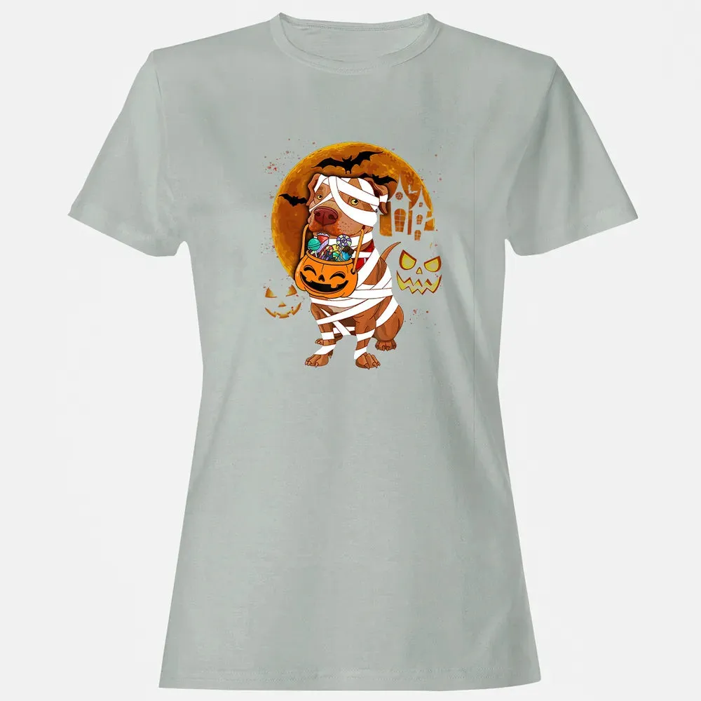 Funny Pitbull Halloween Mummy Boo Dog Women's T-shirt - 2
