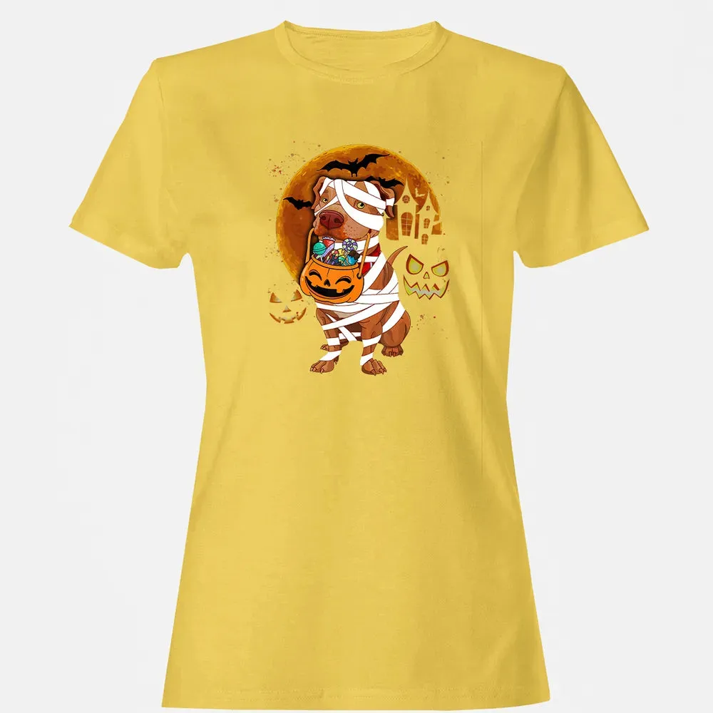 Funny Pitbull Halloween Mummy Boo Dog Women's T-shirt - 4