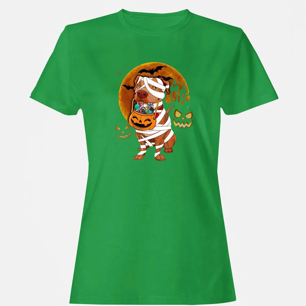 Funny Pitbull Halloween Mummy Boo Dog Women's T-shirt - 7