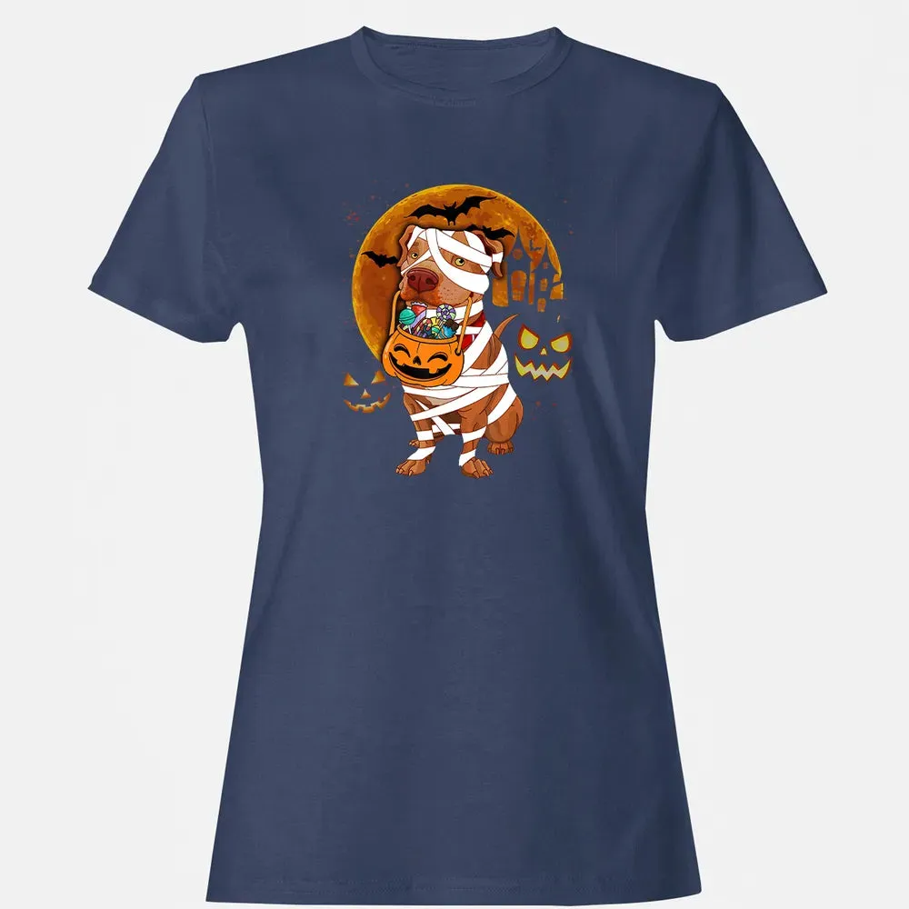 Funny Pitbull Halloween Mummy Boo Dog Women's T-shirt - 10
