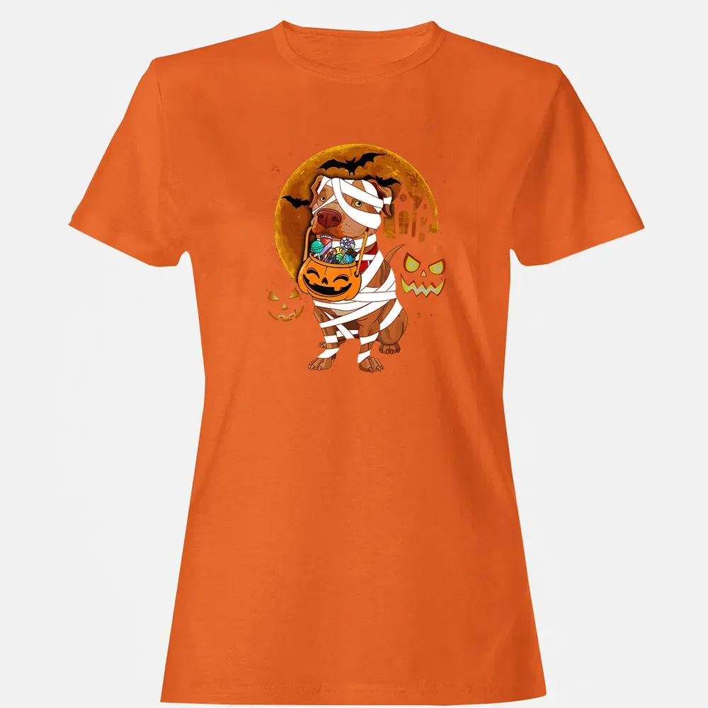 Funny Pitbull Halloween Mummy Boo Dog Women's T-shirt - 11