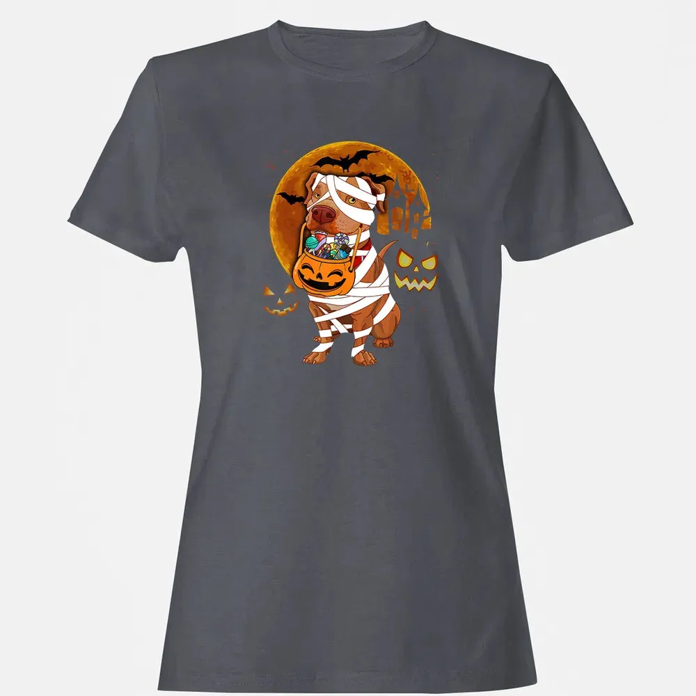 Funny Pitbull Halloween Mummy Boo Dog Women's T-shirt - 5