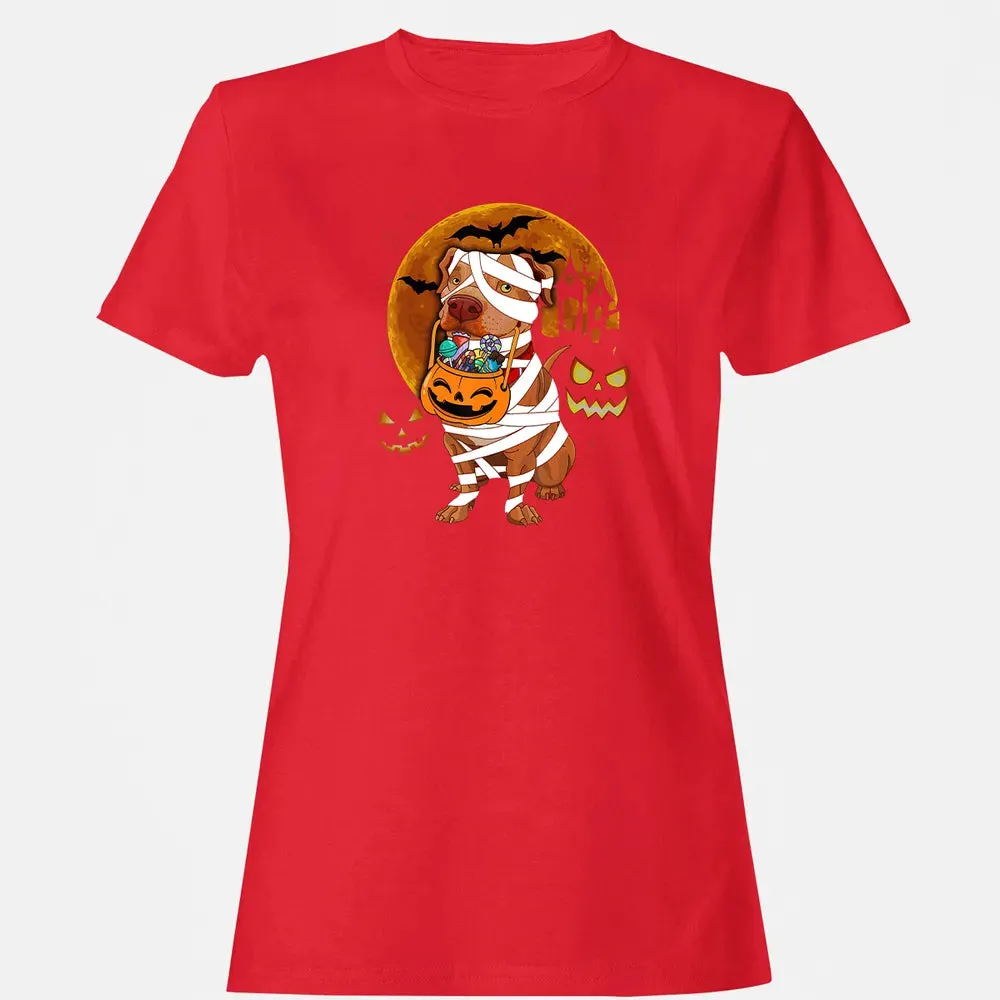 Funny Pitbull Halloween Mummy Boo Dog Women's T-shirt - 13
