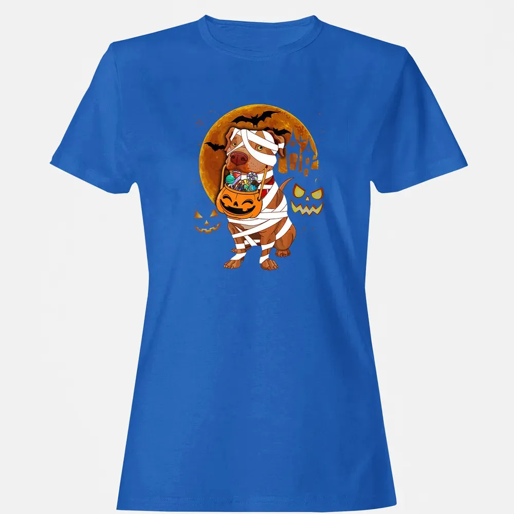 Funny Pitbull Halloween Mummy Boo Dog Women's T-shirt - 14