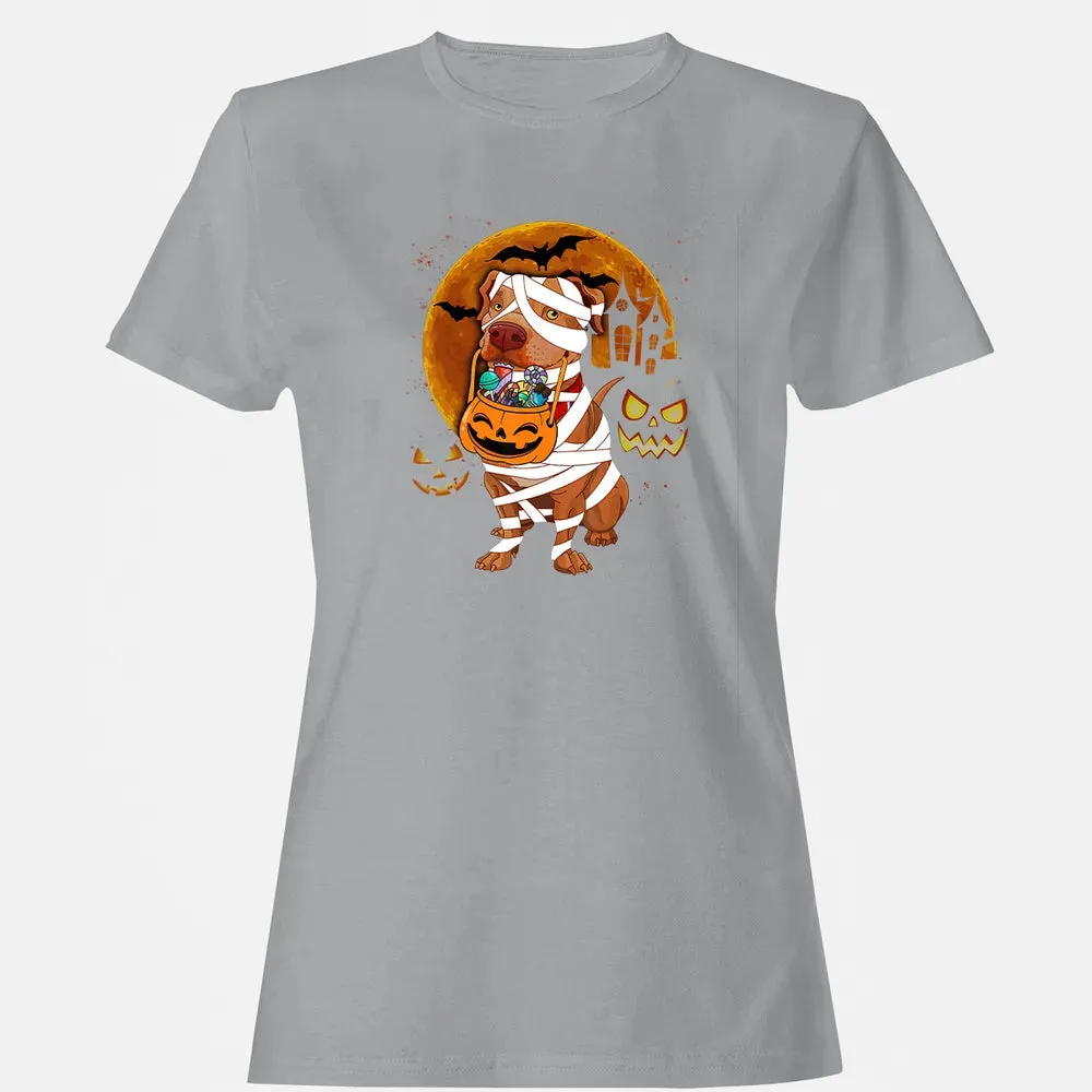 Funny Pitbull Halloween Mummy Boo Dog Women's T-shirt - 15