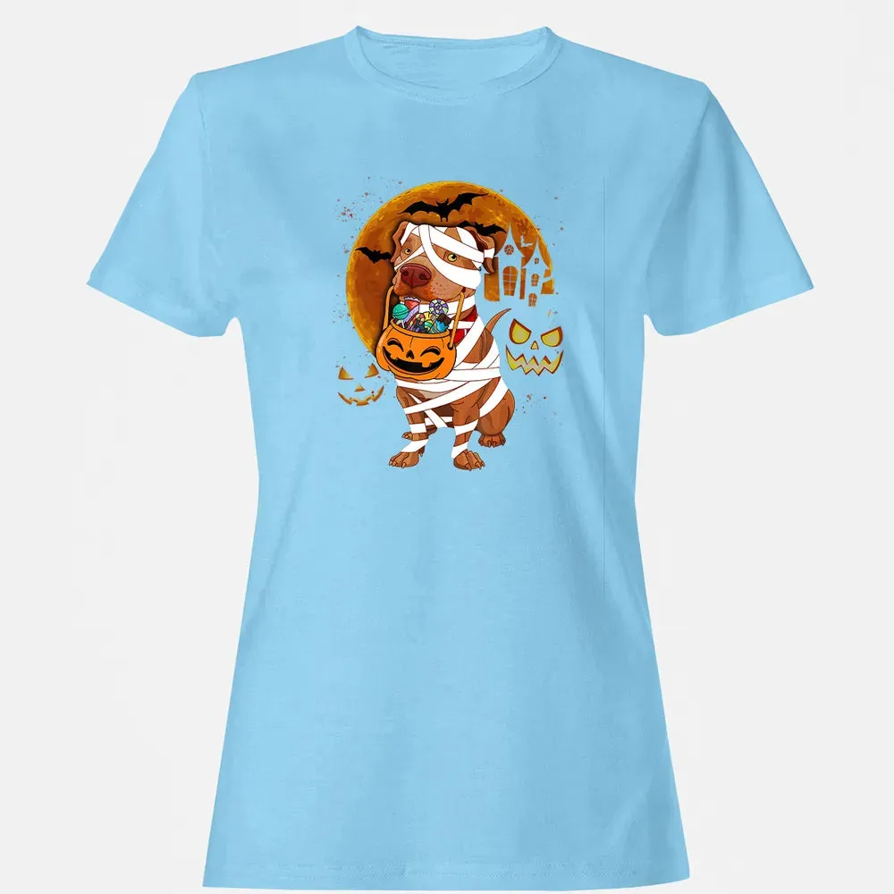 Funny Pitbull Halloween Mummy Boo Dog Women's T-shirt - 8