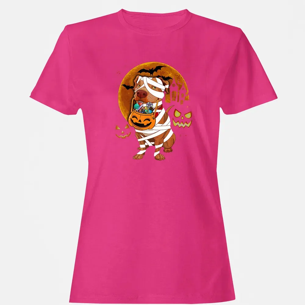 Funny Pitbull Halloween Mummy Boo Dog Women's T-shirt - 6