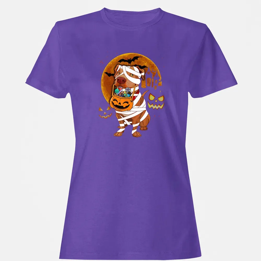 Funny Pitbull Halloween Mummy Boo Dog Women's T-shirt - 12