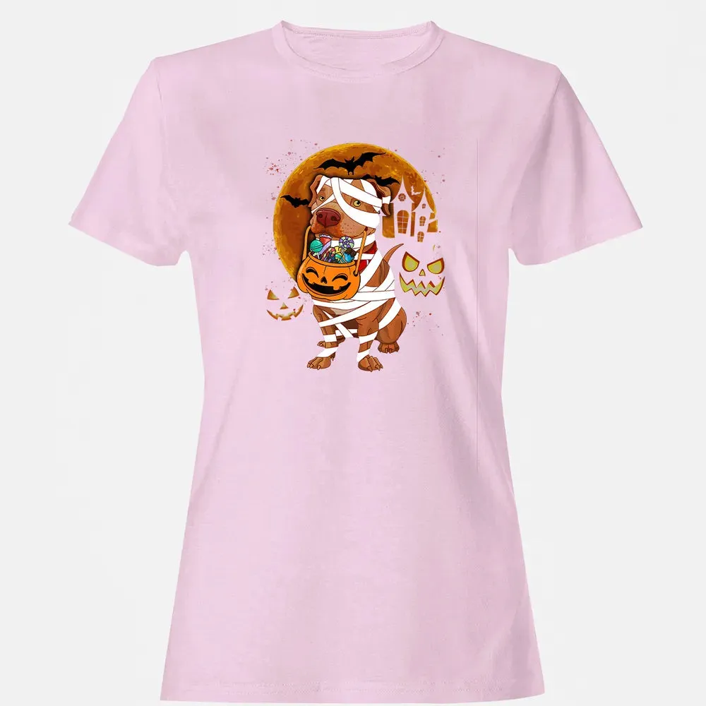 Funny Pitbull Halloween Mummy Boo Dog Women's T-shirt - 9