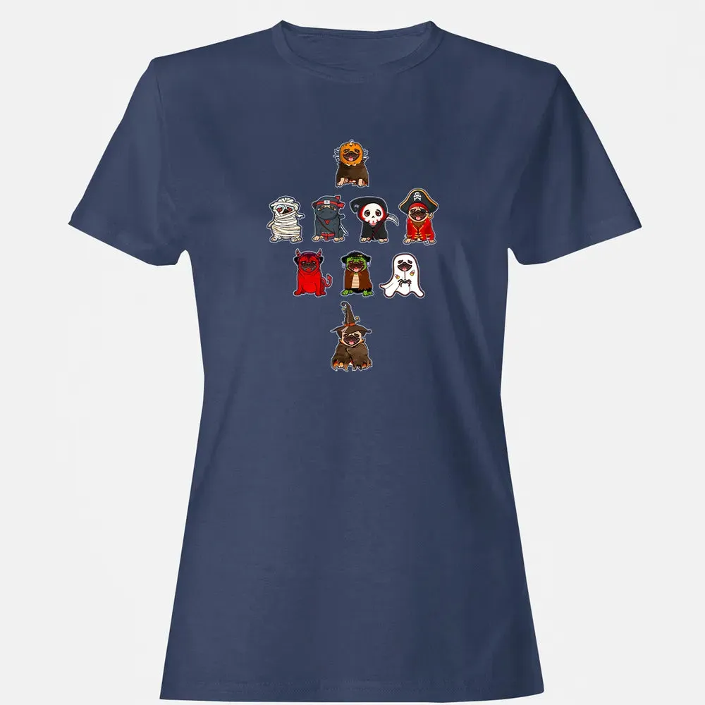 Pug Halloween Costume Ninja Witch Dracula Boo Mummy Pirate Women's T-shirt - 10