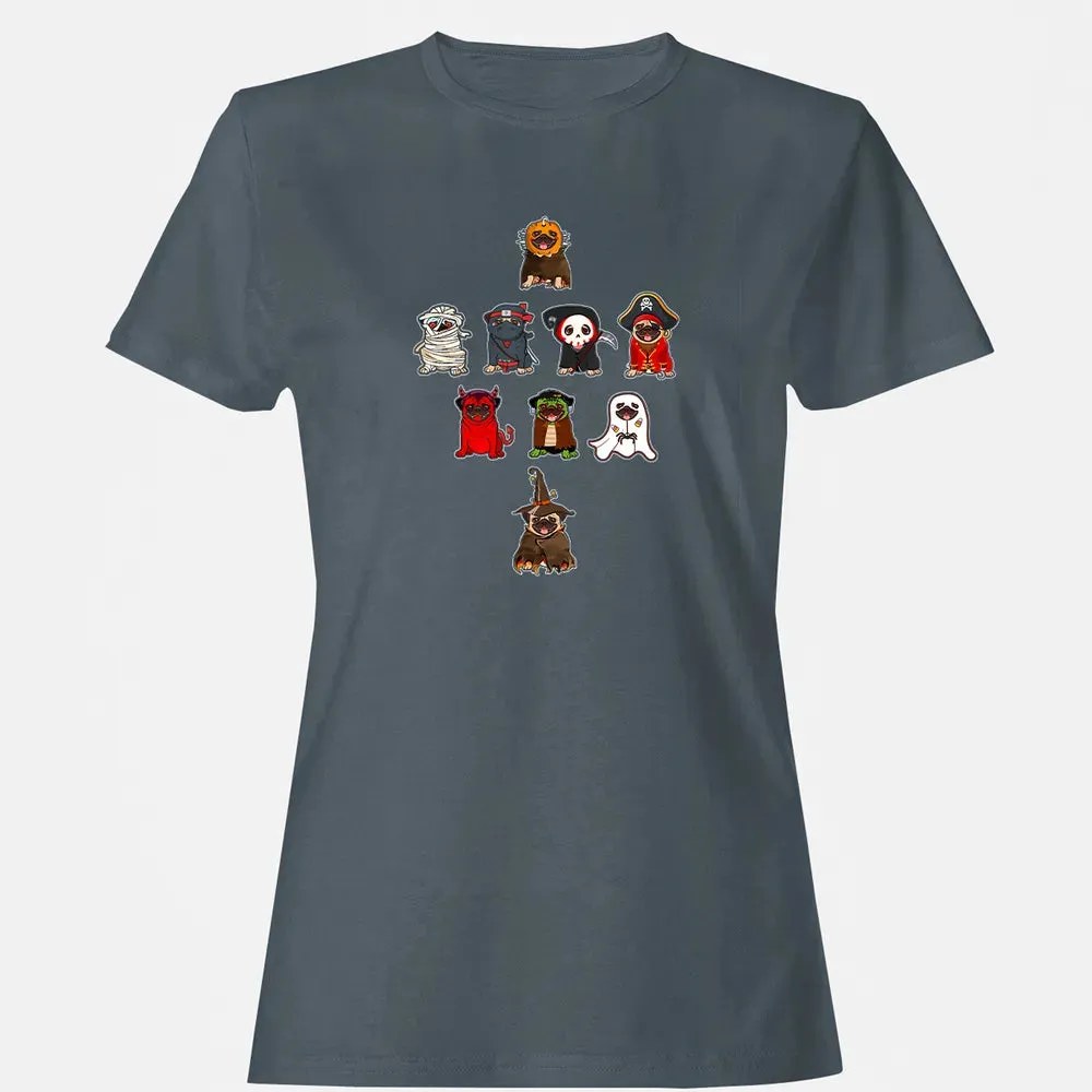 Pug Halloween Costume Ninja Witch Dracula Boo Mummy Pirate Women's T-shirt - 3