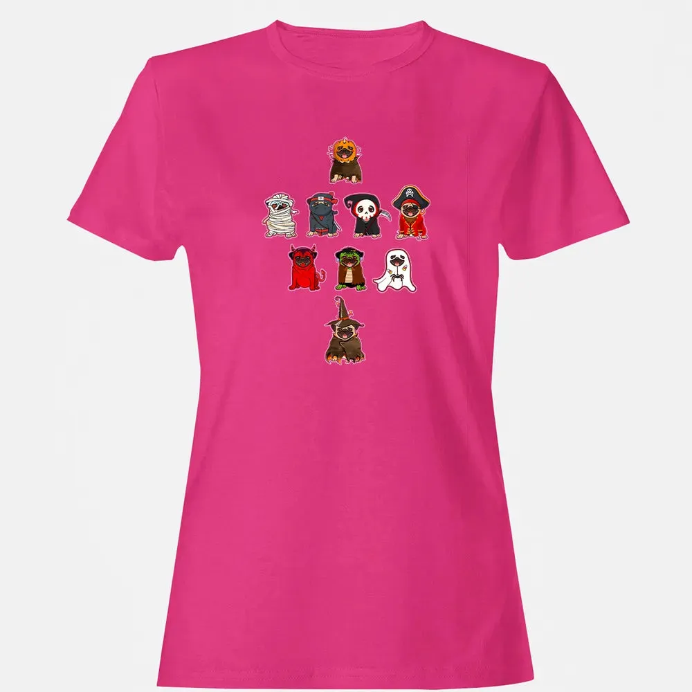 Pug Halloween Costume Ninja Witch Dracula Boo Mummy Pirate Women's T-shirt - 6
