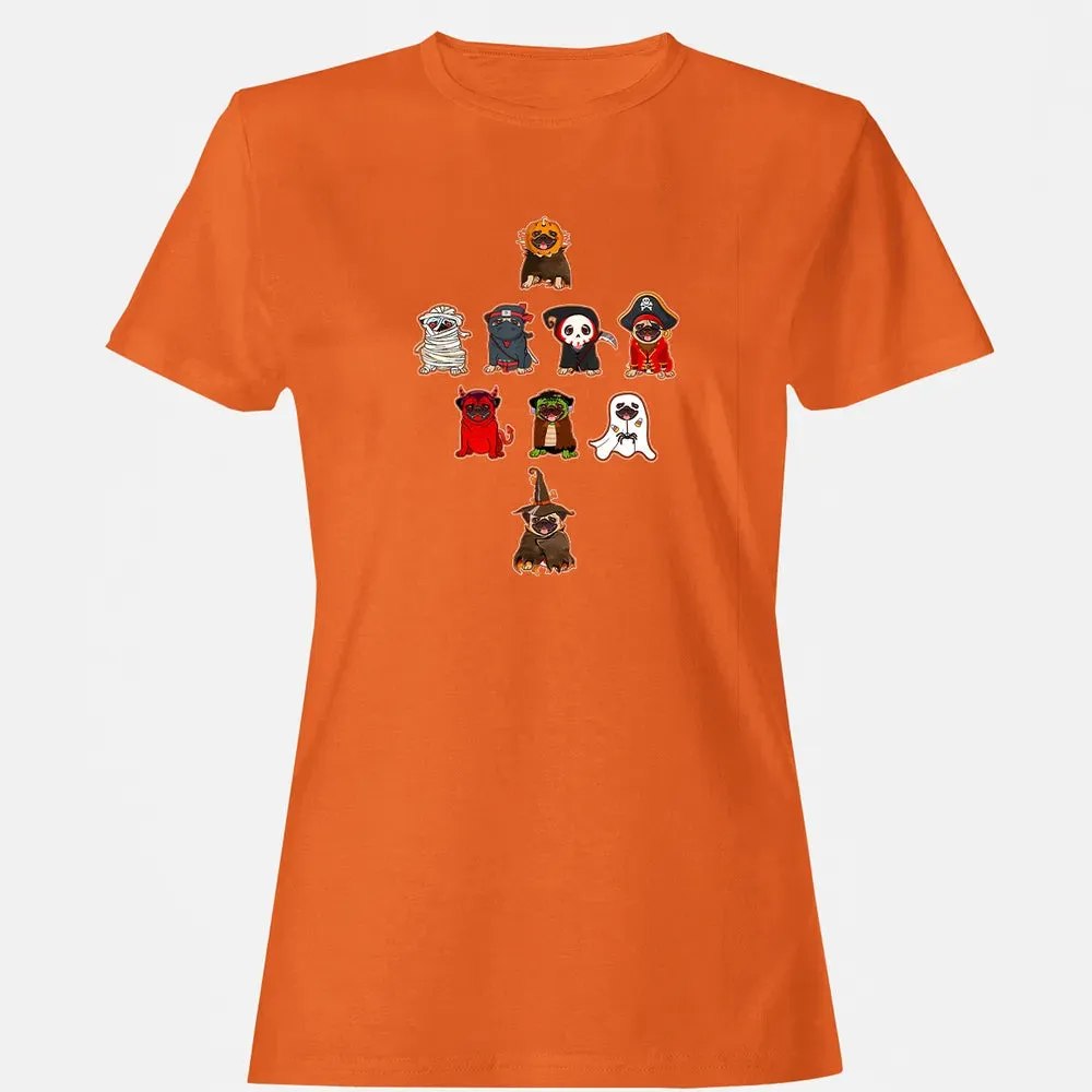 Pug Halloween Costume Ninja Witch Dracula Boo Mummy Pirate Women's T-shirt - 11