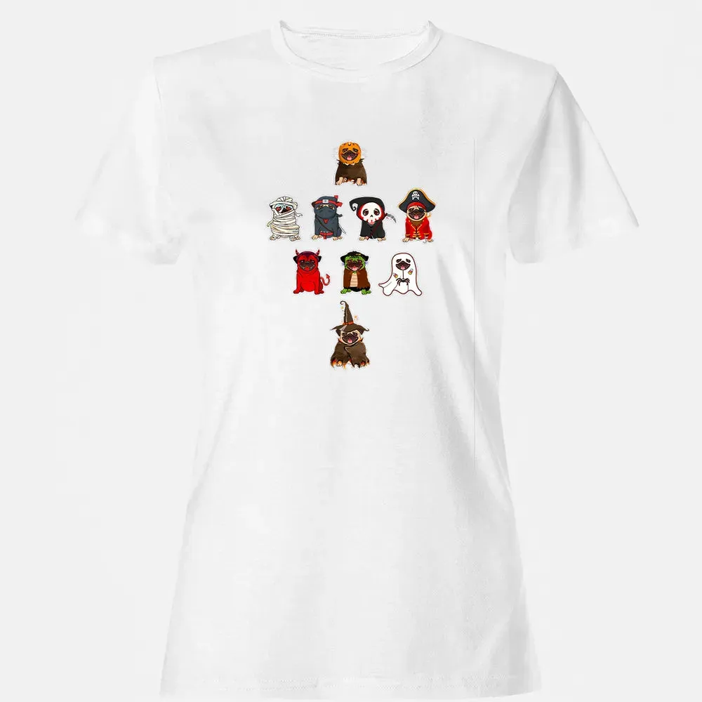 Pug Halloween Costume Ninja Witch Dracula Boo Mummy Pirate Women's T-shirt - 16
