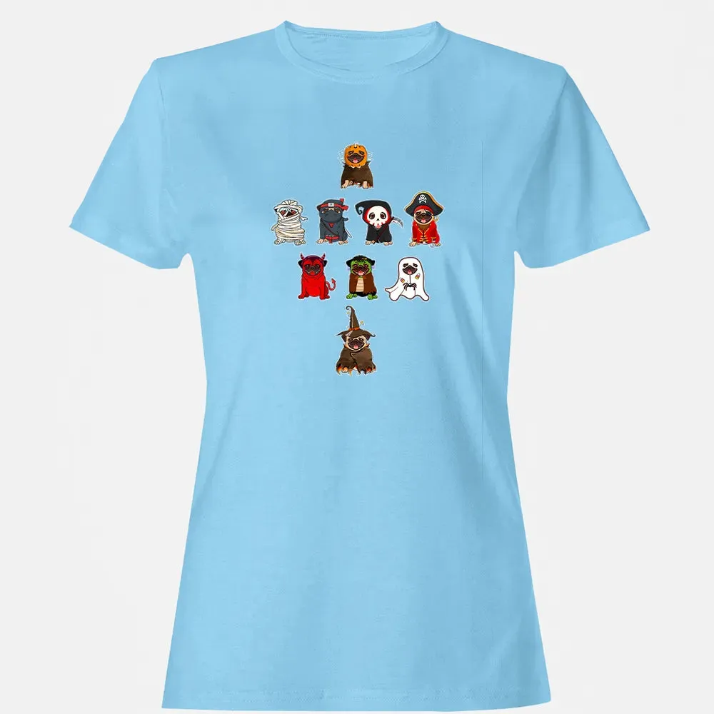 Pug Halloween Costume Ninja Witch Dracula Boo Mummy Pirate Women's T-shirt - 8