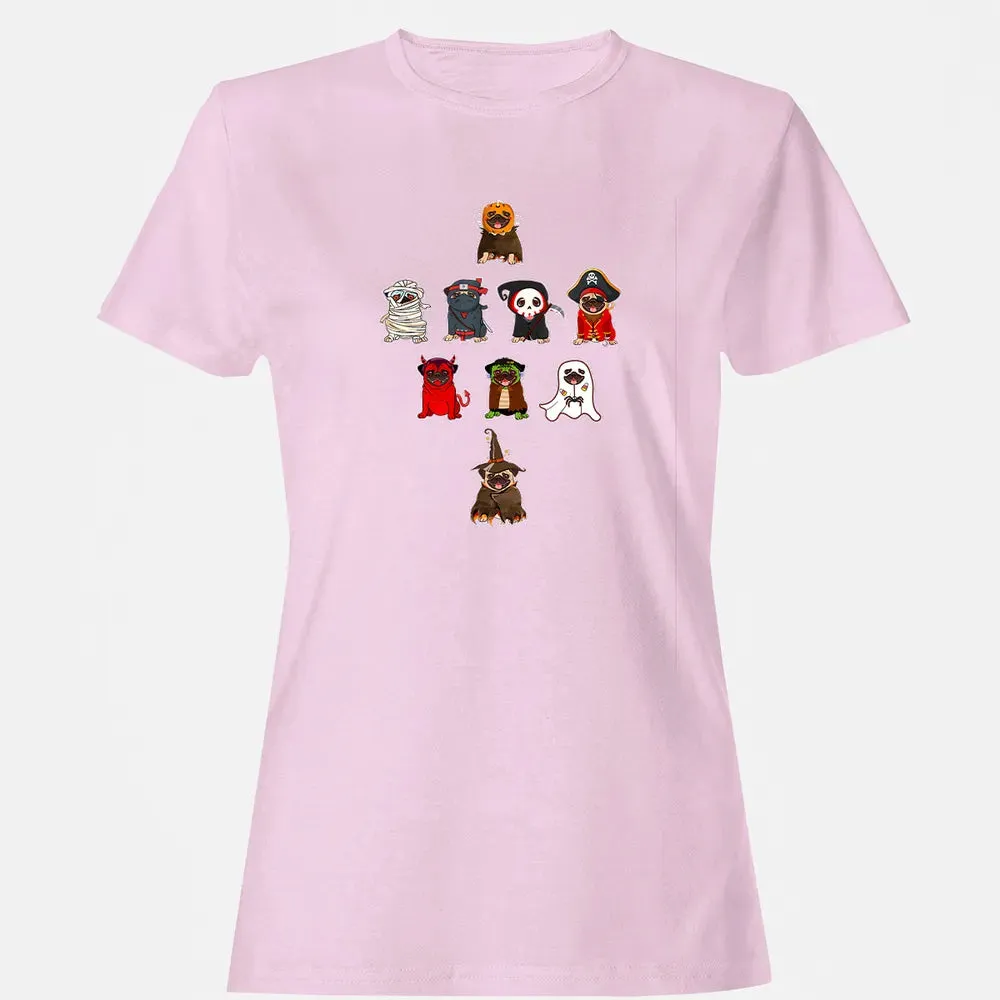 Pug Halloween Costume Ninja Witch Dracula Boo Mummy Pirate Women's T-shirt - 9