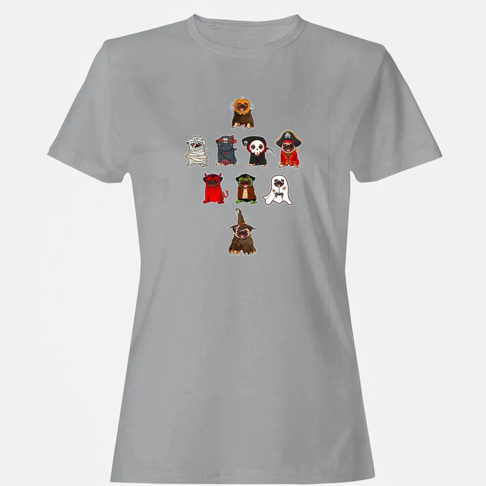 Pug Halloween Costume Ninja Witch Dracula Boo Mummy Pirate Women's T-shirt - 15