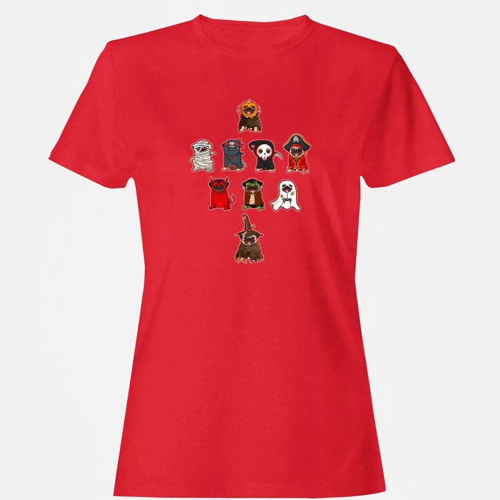Pug Halloween Costume Ninja Witch Dracula Boo Mummy Pirate Women's T-shirt - 13