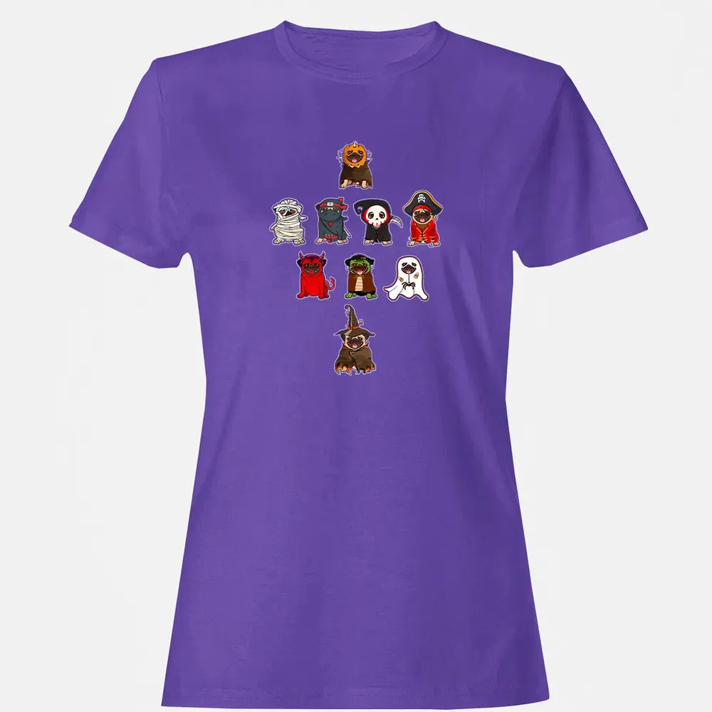 Pug Halloween Costume Ninja Witch Dracula Boo Mummy Pirate Women's T-shirt - 12
