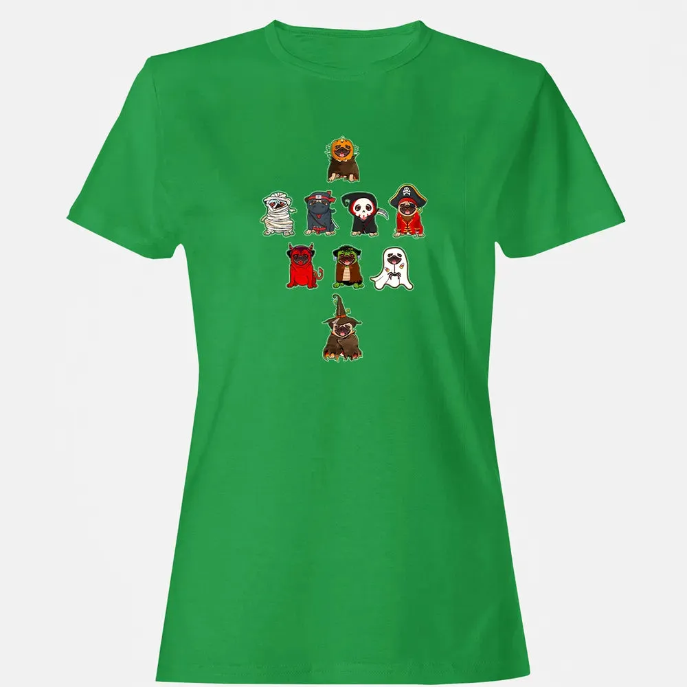 Pug Halloween Costume Ninja Witch Dracula Boo Mummy Pirate Women's T-shirt - 7