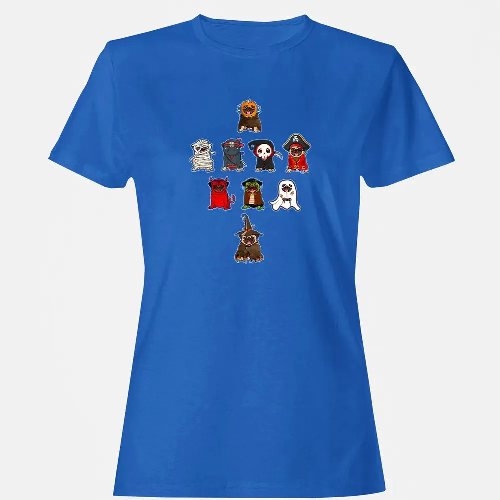 Pug Halloween Costume Ninja Witch Dracula Boo Mummy Pirate Women's T-shirt - 14