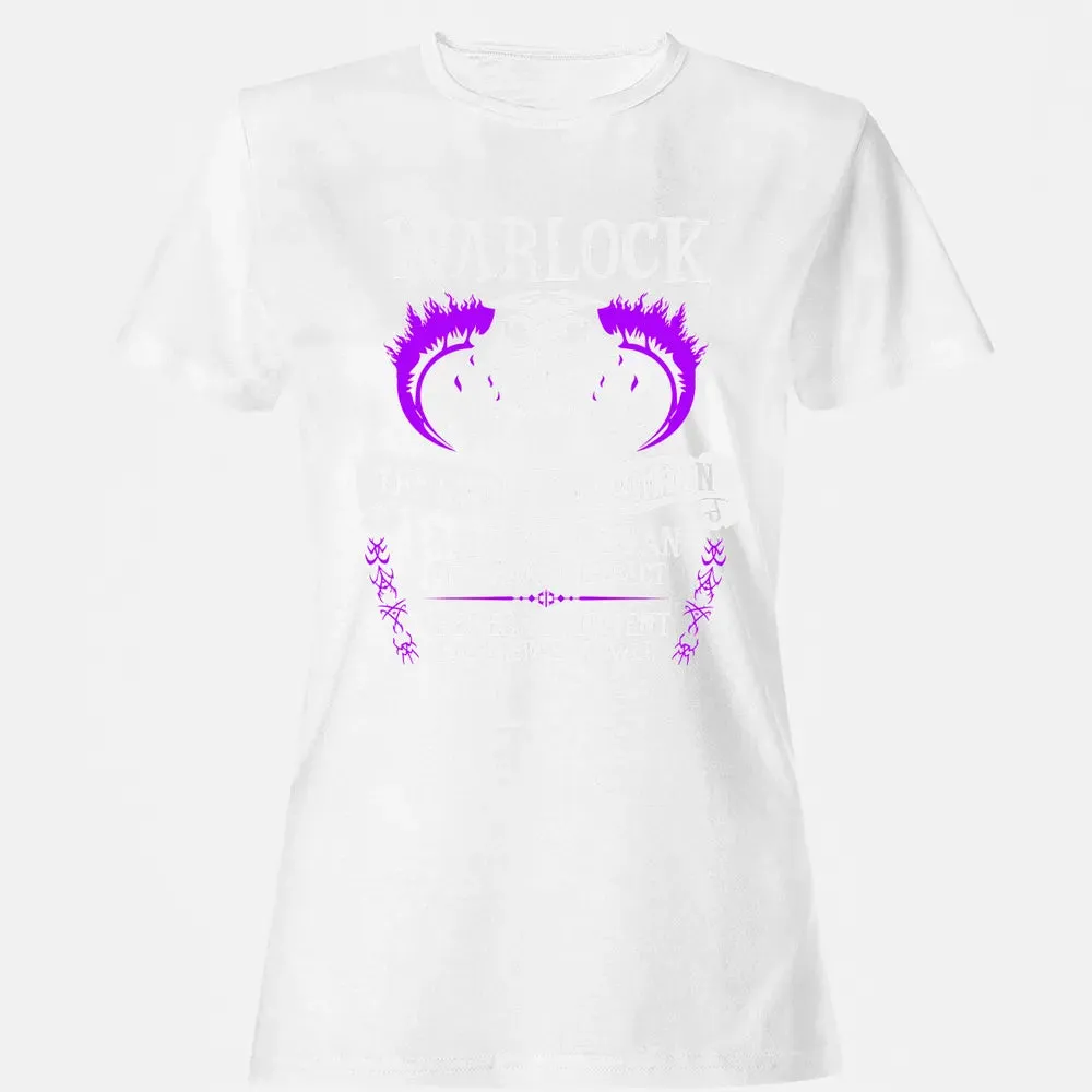 WARLOCK, THE SWORN AND BEHOLDEN   (White Text) Women's T-shirt - 16