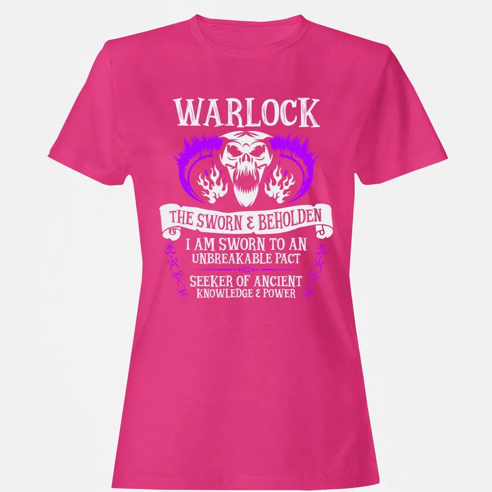 WARLOCK, THE SWORN AND BEHOLDEN   (White Text) Women's T-shirt - 6