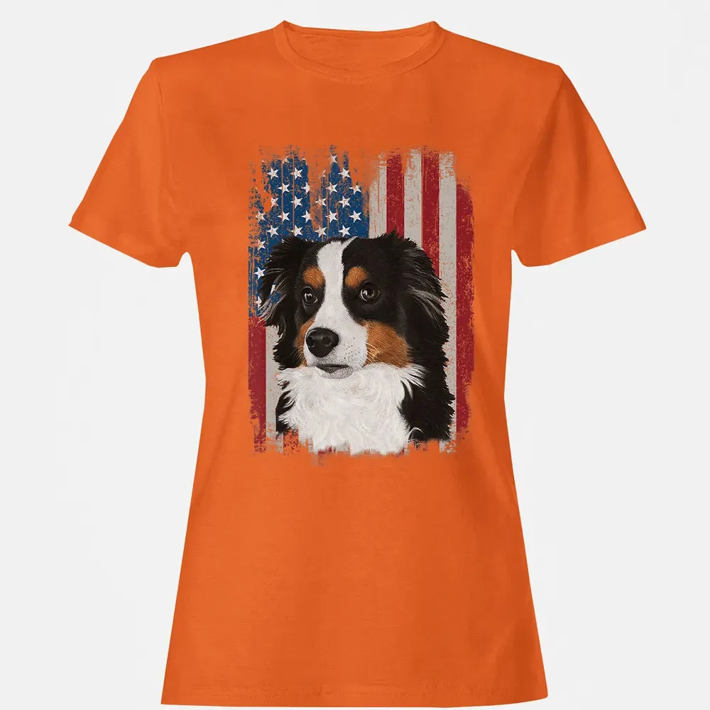 Australian Shepherd American Flag 4th Of July T Gifts Women's T-shirt - 11