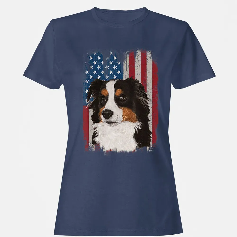 Australian Shepherd American Flag 4th Of July T Gifts Women's T-shirt - 10