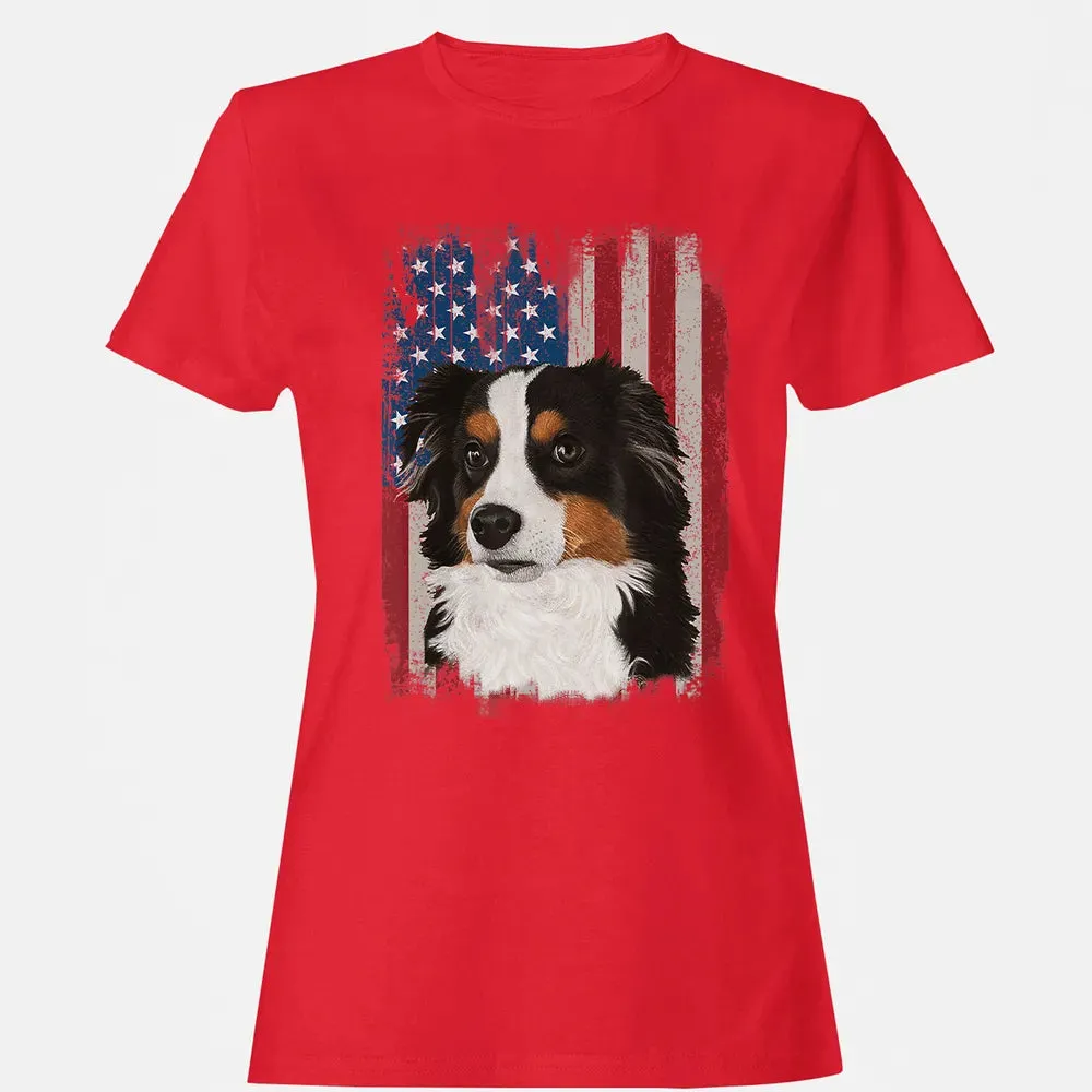 Australian Shepherd American Flag 4th Of July T Gifts Women's T-shirt - 13