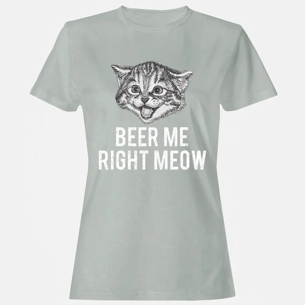 Beer Me Right Meow Cute Cat Drinking Pun Funny Gift Women's T-shirt - 2