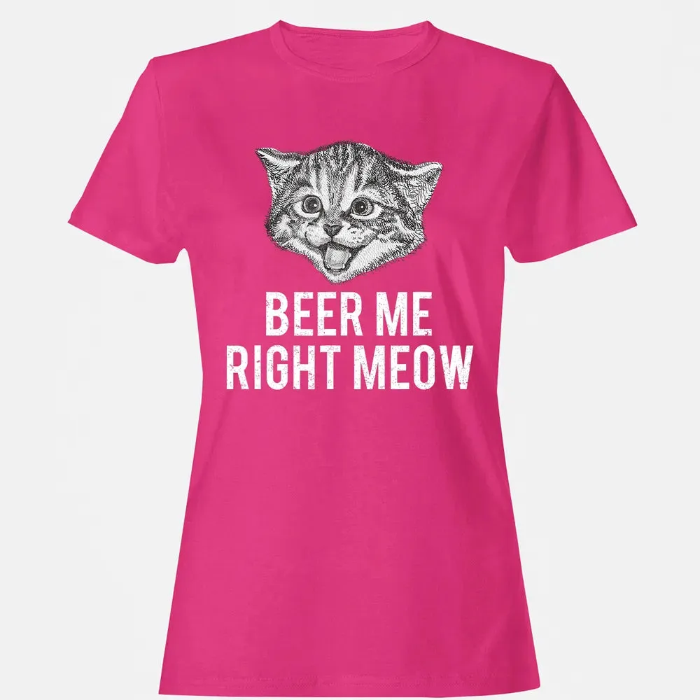 Beer Me Right Meow Cute Cat Drinking Pun Funny Gift Women's T-shirt - 6
